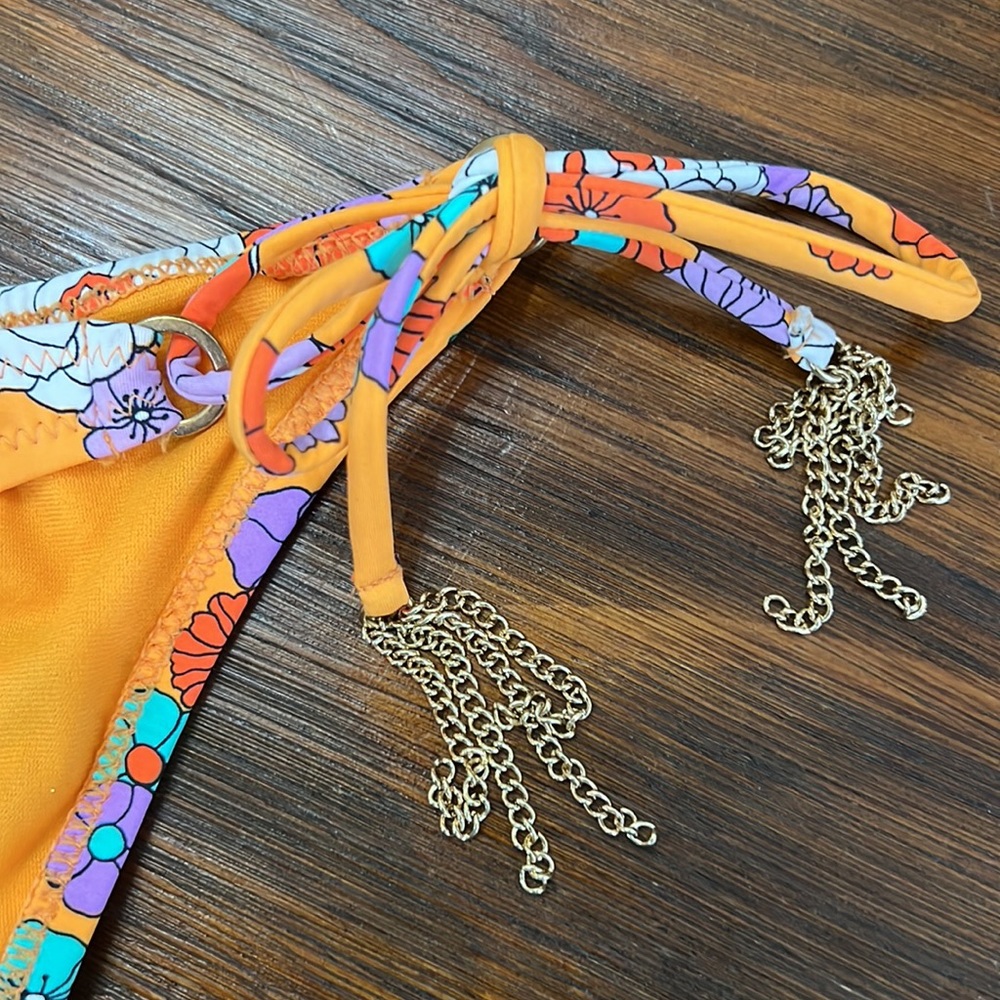 NWT{R Collection by Raisins}Sz M Tangerine floral bikini bottom w/ties - Picture 2 of 8
